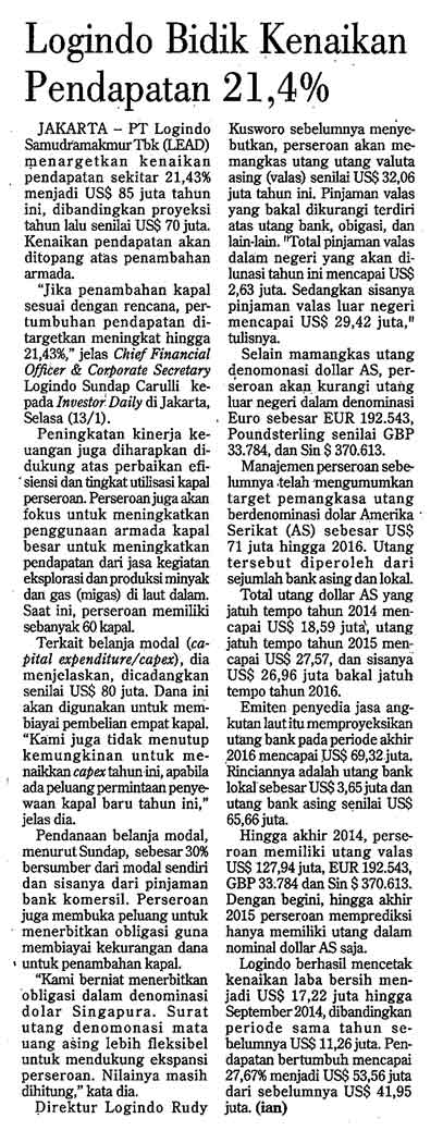 Logindo Bidik Kenaikan Pendapatan 21,4%